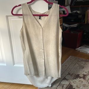 Eileen Fisher silk blouse XS/TP white grey pearl buttons slight tweed pattern